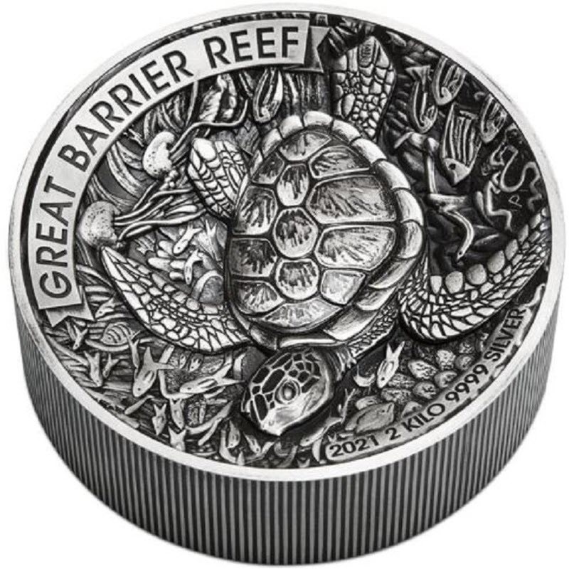 Серебряная монета Австралии "Большой Барьерный риф" 2021 г.в., 2000 г чистого серебра (Проба 0,9999)