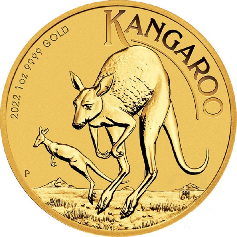 Золотая инвестиционная монета Австралии - Кенгуру 2022 г.в., 31.1 г чистого золота (проба 0,9999)