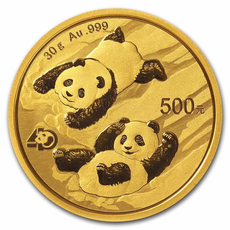 Золотая инвестиционная монета Китая - Панда 2022 г.в., 30 г чистого золота (проба 999)