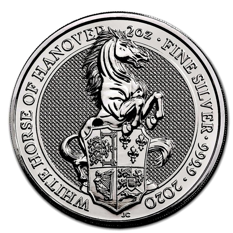Серебряная монета Великобритании «Белая лошадь Ганновера» 2020 г.в., 62.2 г чистого серебра (проба 0,9999)