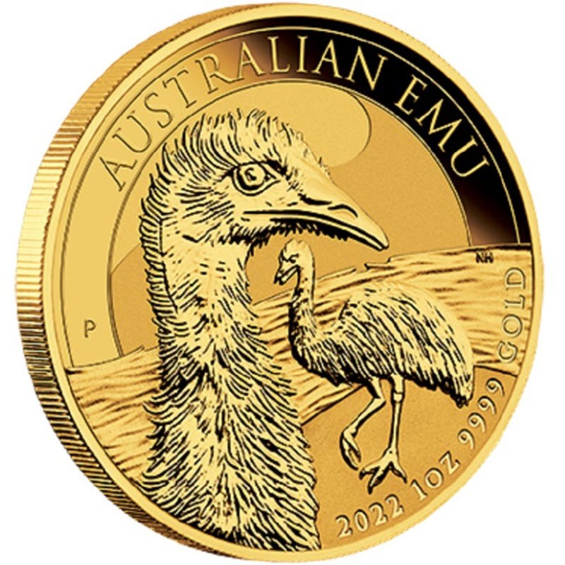 Золотая монета Австралии «Страус Эму» 2022 г.в., 31.1 г чистого золота (проба 0.9999)