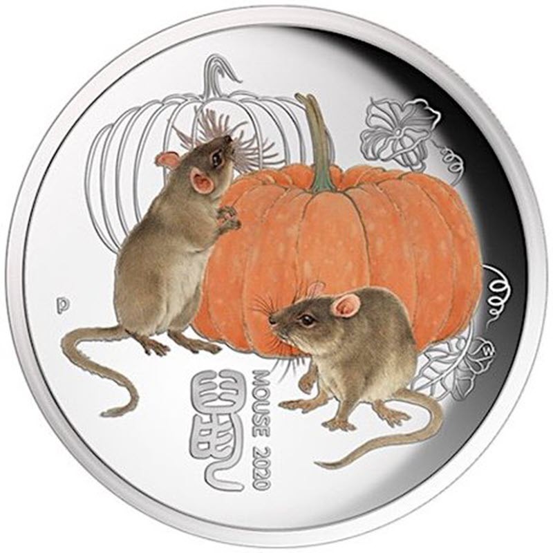 Серебряная монета Австралии «Год Крысы» 2020 г.в., (с цветом), 7.78 г чистого серебра (проба 9999)