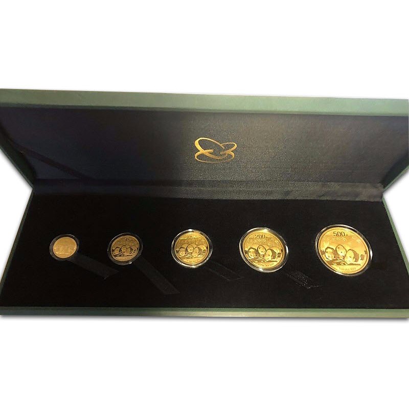 Набор из 5-ти золотых монет Китая – Панда, 2013 г.в., 59.09 г чистого золота (проба 999)