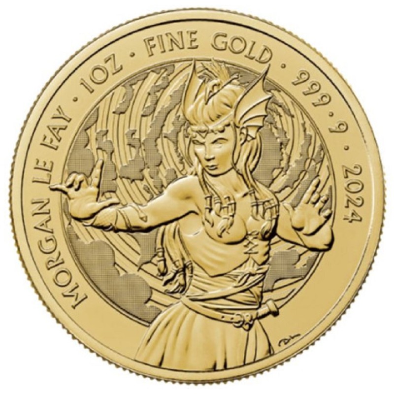 Золотая монета Великобритании "Мифы и Легенды. Моргана ле Фэй" 2024 г.в., 31.1 г чистого золота (Проба 0,9999)