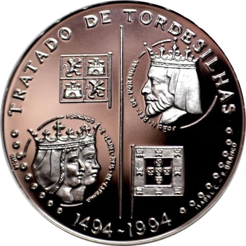 Палладиевая монета Португалии «500 лет Тордесильясского договора» 1994 г.в., 31.1 г чистого палладия (проба 0.999)