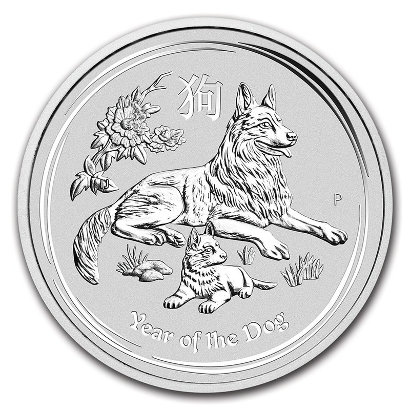 Серебряная монета Австралии «Год Собаки» 2018 г.в., 62.2 г чистого серебра (проба 0.9999)