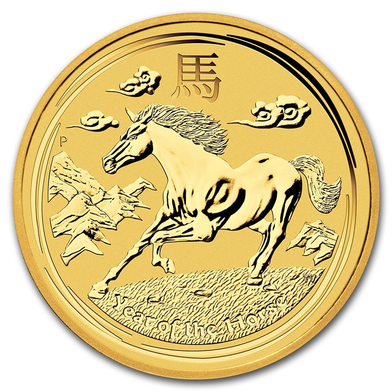 Золотая монета Австралии Лунар II Год Лошади, 2014 г.в., 15,55 г. чистого золота (проба 0,9999)