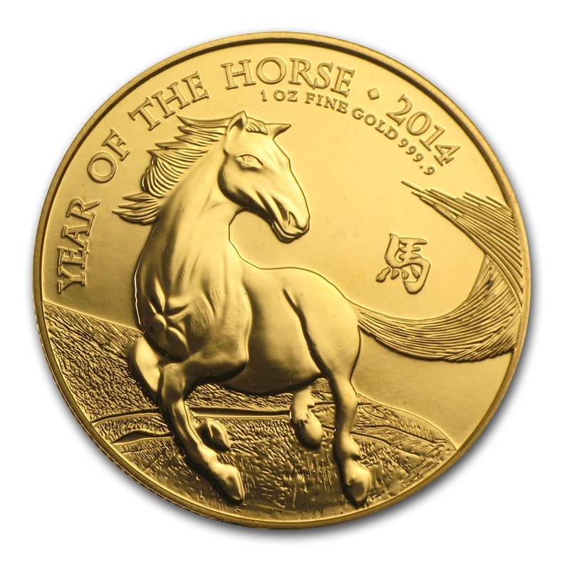 Золотая монета Великобритании Год Лошади 2014 г.в., 31.1 г чистого золота проба 0.9999