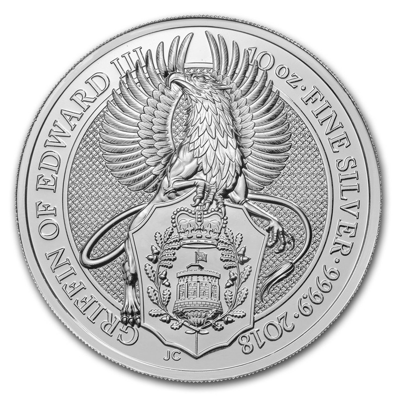 Серебряная монета Великобритании «Грифон» 2018 г.в., 311 г чистого серебра (проба 0.9999)