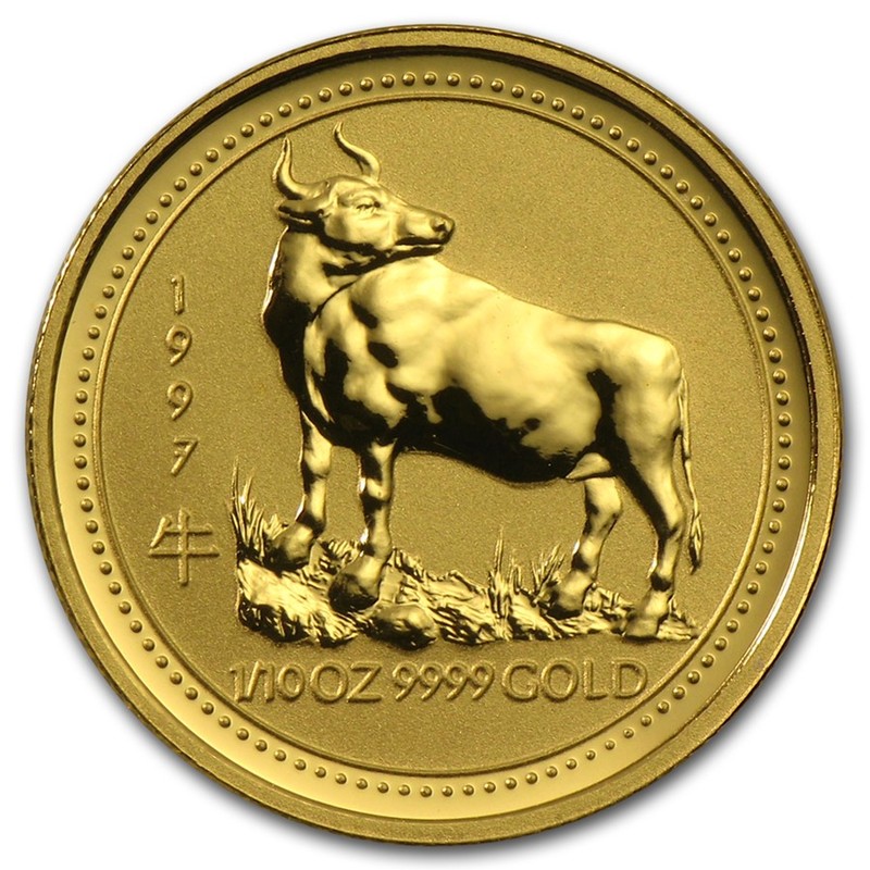 Золотая монета Австралии «Год Быка» 1997 г.в., 3.11 г чистого золота (проба 0.9999)