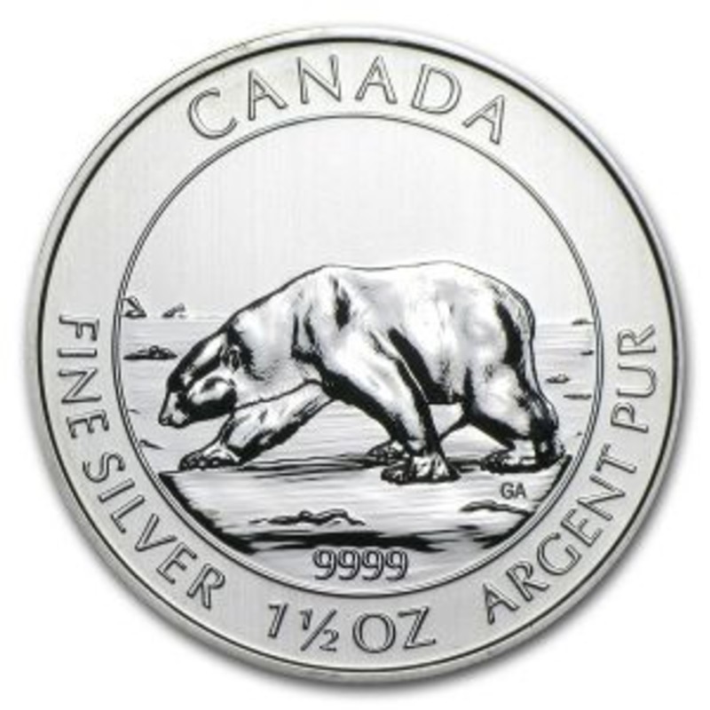 Канадская серебряная инвестиционная монета Белый медведь 1,5 унции, 2013 г.в.