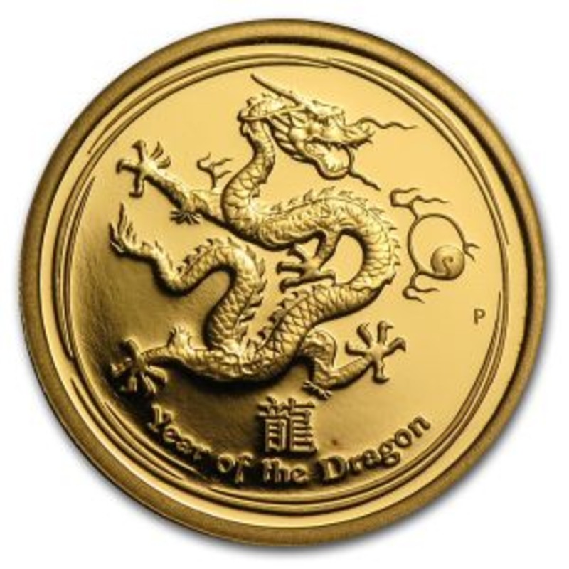 Золотая монета Австралии Лунар II - год Дракона, 2012 г., (пруф), 7.78 г чистого золота (Проба 0,9999)