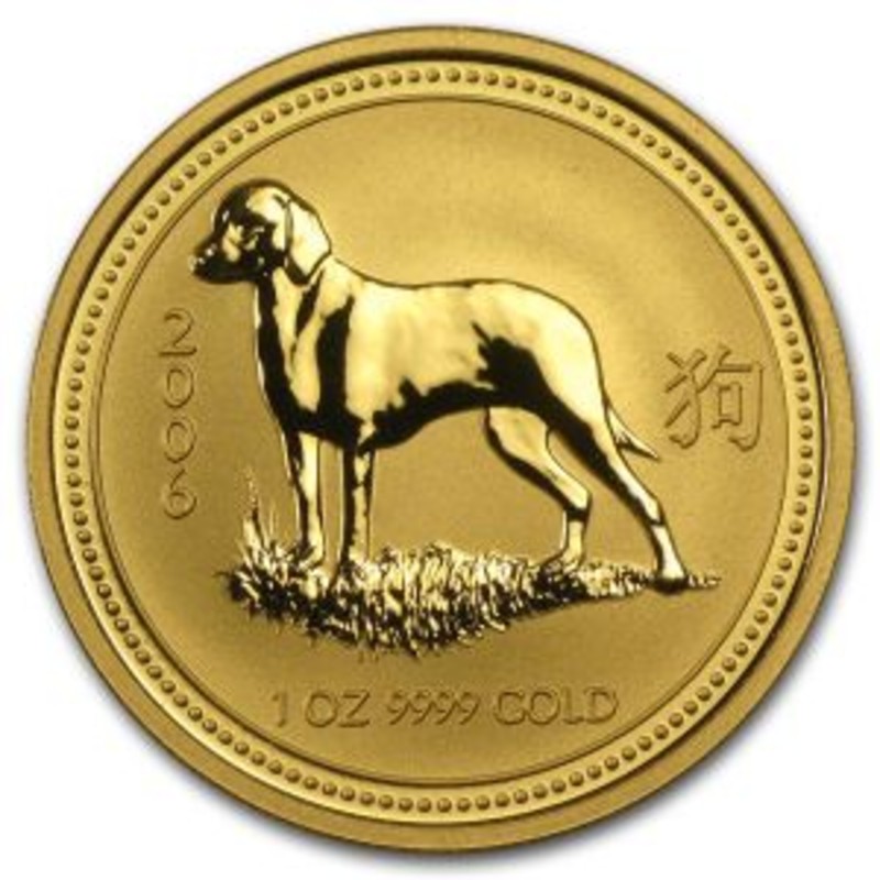 Золотая монета Австралии Лунар I, 2006 г. - год Собаки (1 унция - 31,1 г)