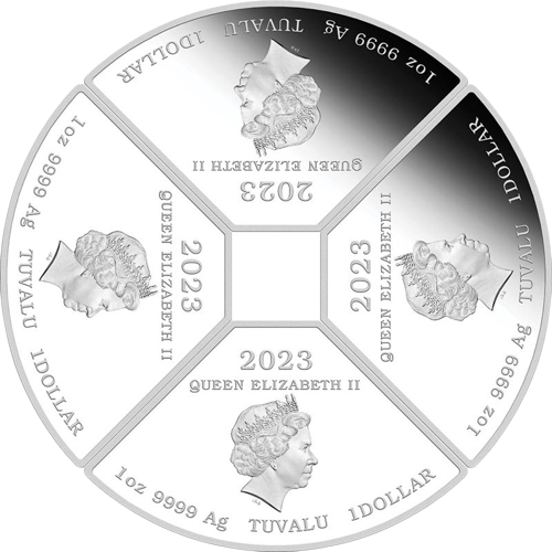 Набор из 4-х серебряных монет Тувалу 'Год Кролика' 2023 г.в., (с цветом), 4*31.1 г чистого серебра (проба 9999)_2