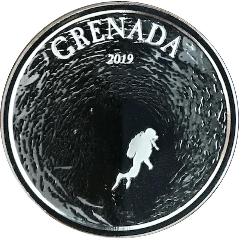 Серебряная монета Гренады "Гренада - рай для дайверов" 2019 г.в., 31.1 г чистого серебра (Проба 0,999)