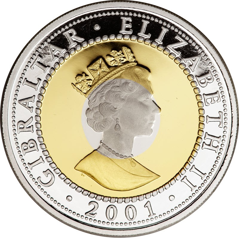 Триметаллическая монета Гибралтара «XXI век» 2001 г.в., 31.1 г (золото + серебро + платина)