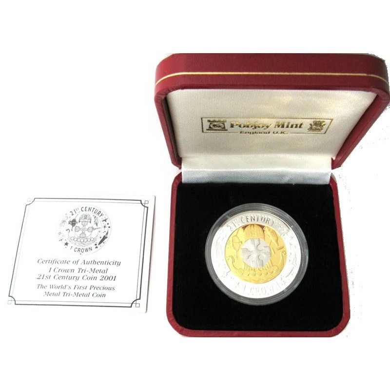 Триметаллическая монета Гибралтара «XXI век» 2001 г.в., 31.1 г (золото + серебро + платина)