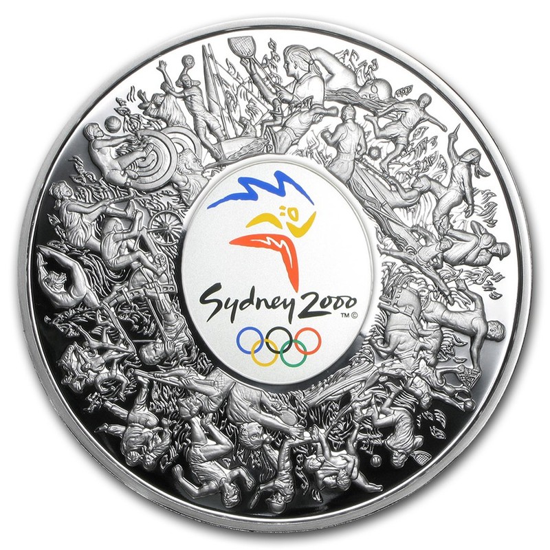Серебряная монета Австралии «Летние Олимпийские игры 2000 года в Сиднее» 2000 г.в., 1000 г чистого серебра (проба 0.999)