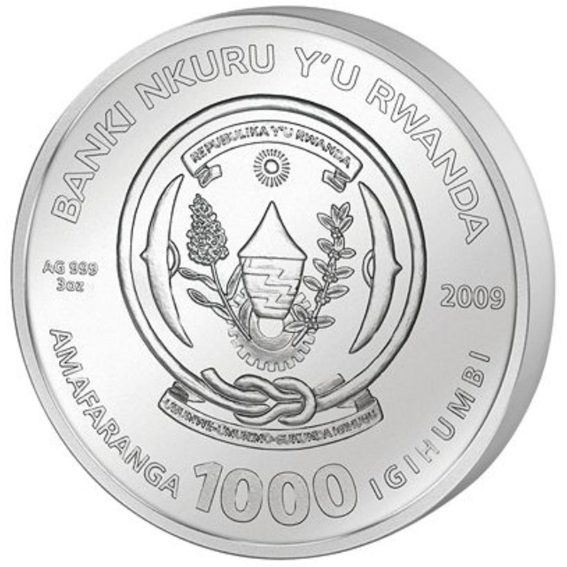 Серебряная  монета Руанды "Знаки Зодиака. Водолей" 2009 г.в., 93.3 г чистого серебра (Проба 0,999)