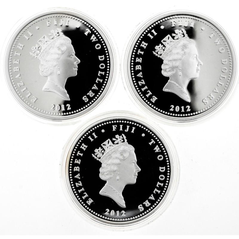Набор из 3-х серебряных монет Фиджи "Император Александр III и его семья" 2012 г.в., 3*31.1 г чистого серебра (Проба 0,999)