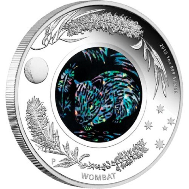 Серебряная монета Австралии "Вомбат. Опал" 2012 г.в., 31.1 г чистого серебра (Проба 0,999)