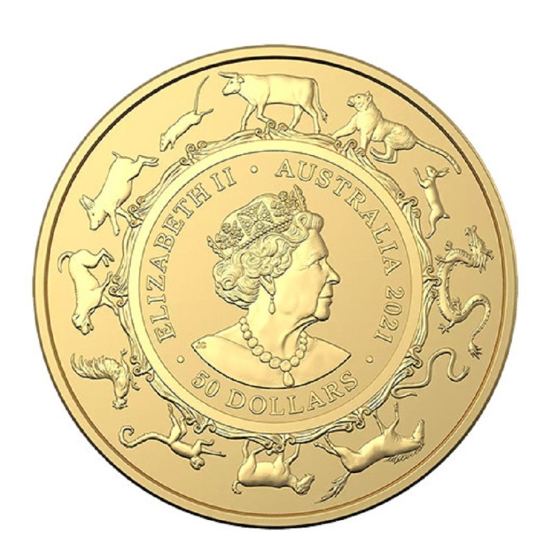 Золотая монета Австралии "Лунный календарь - Год Быка", 2021 г.в. (Королевский Монетный Двор), 15.55 г чистого золота (Проба 0,9999)