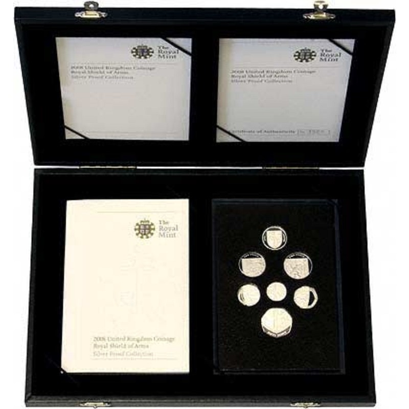 Набор из 7-ми серебряных монет Великобритании "Герб Англии" 2008 г.в., 39.71 г чистого серебра (Проба 0,925)