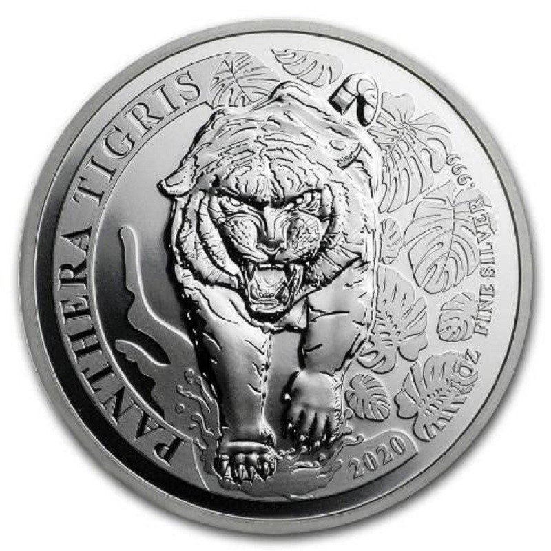Серебряная монета Лаоса "Индокитайский тигр" 2020 г.в., 31.1 г чистого серебра (Проба 0,999)