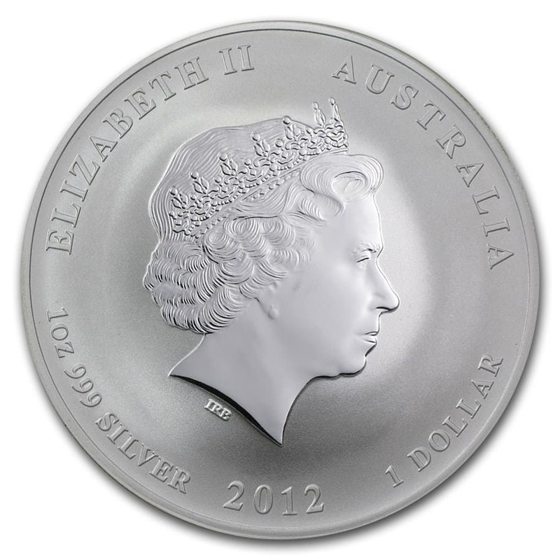 Серебряная монета Австралии "Год Дракона" 2012 г.в., 31.1 г чистого серебра (Проба 0,999)