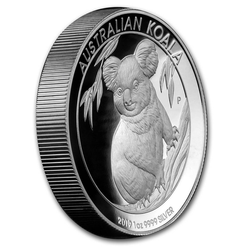 Серебряная монета Австралии "Коала" 2019 г.в. (высокий рельеф), 31.1 г чистого серебра (Проба 0,9999)