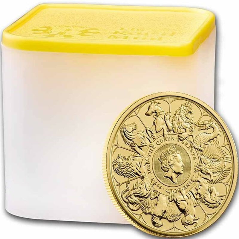 Золотая монета Великобритании "Десять зверей Королевы" 2021 г.в., 31.1 г чистого золота (проба 0.9999)