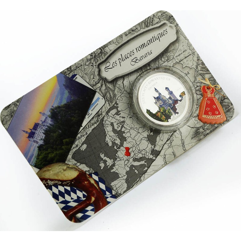 Серебряная монета Бенина "Романтичные места мира. Бавария" 2013 г.в., 20 г чистого серебра (Проба 0,999)