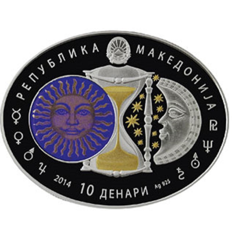 Серебряная монета Македонии "Знаки Зодиака - Козерог" 2014 г.в., 19.43 г чистого серебра (Проба 0,925)