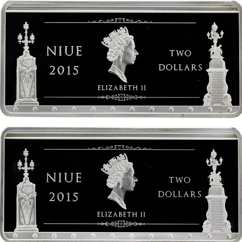 Набор из 2-х серебряных монета Ниуэ "Знаменитые мосты" 2015 г.в., 2 шт * 31.1 г чистого серебра (Проба 0,999)