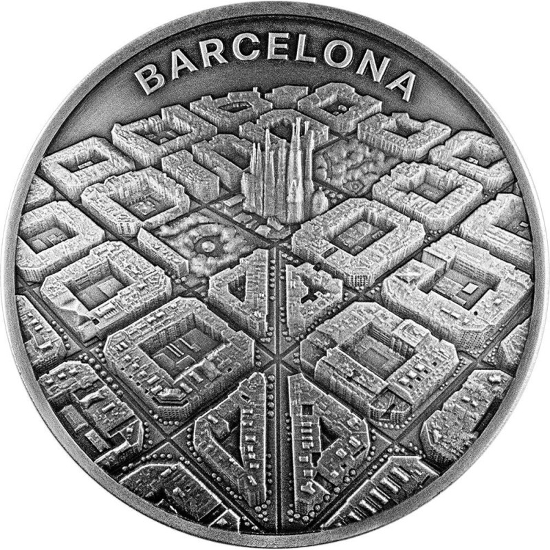 Серебряная монета Камеруна "Барселона" 2021 г.в., 62.2 г чистого серебра (Проба 0,999)