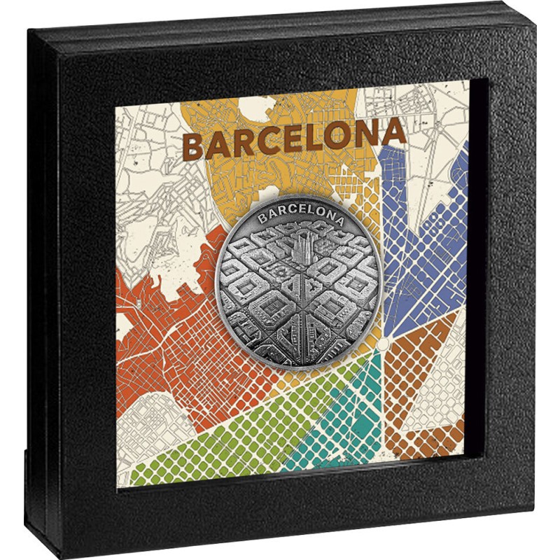 Серебряная монета Камеруна "Барселона" 2021 г.в., 62.2 г чистого серебра (Проба 0,999)