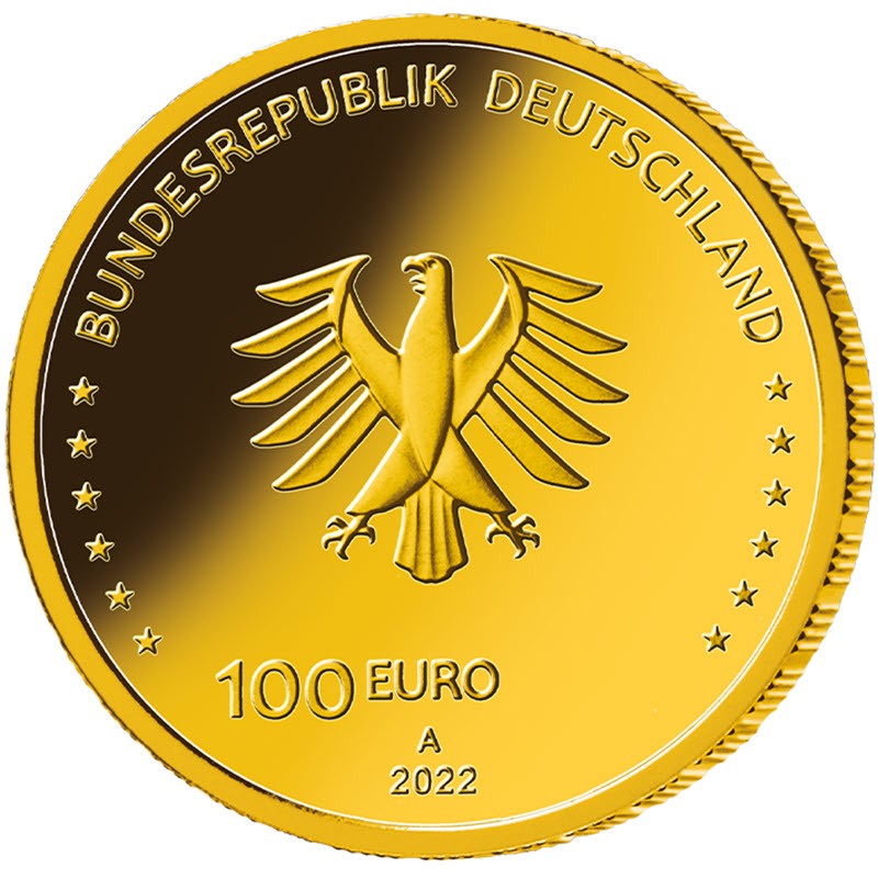Золотая  монета Германии «Столпы демократии - Свобода  "А"» 2022 г.в., 15.55 г чистого золота (проба 9999)