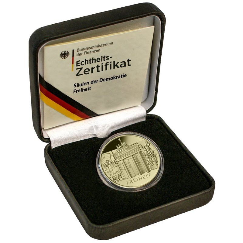 Золотая монета Германии «Столпы демократии - Свобода "D"» 2022 г.в., 15.55 г чистого золота (проба 9999)