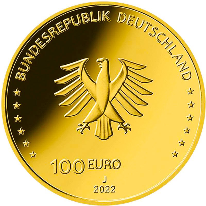 Золотая монета Германии «Столпы демократии - Свобода "J"» 2022 г.в., 15.55 г чистого золота (проба 9999)