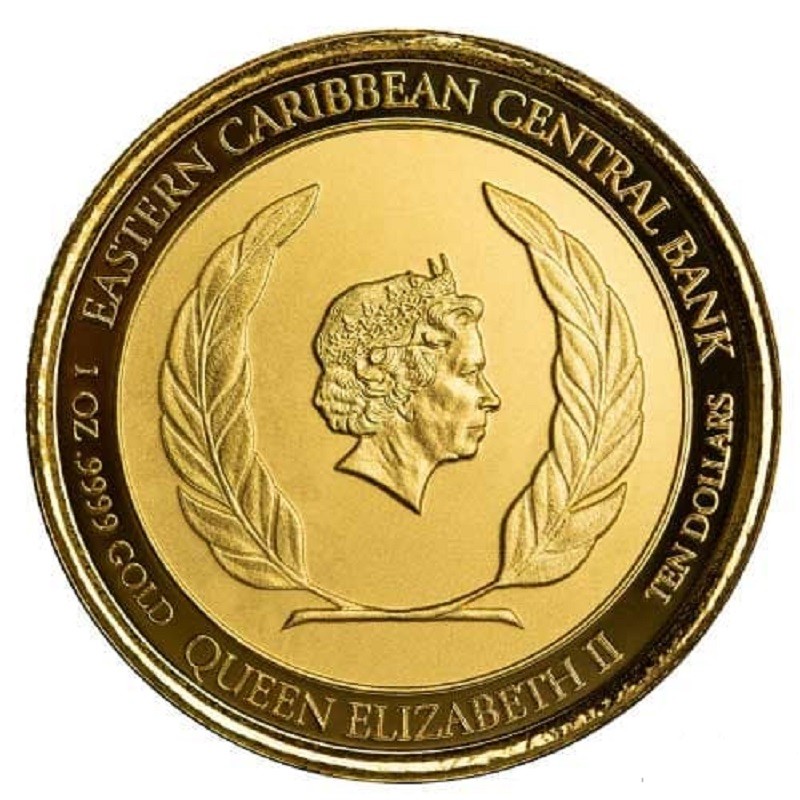Золотая монета острова Монтсеррат "Морская черепаха" 2022 г.в., 31.1 г чистого золота (Проба 0,9999)