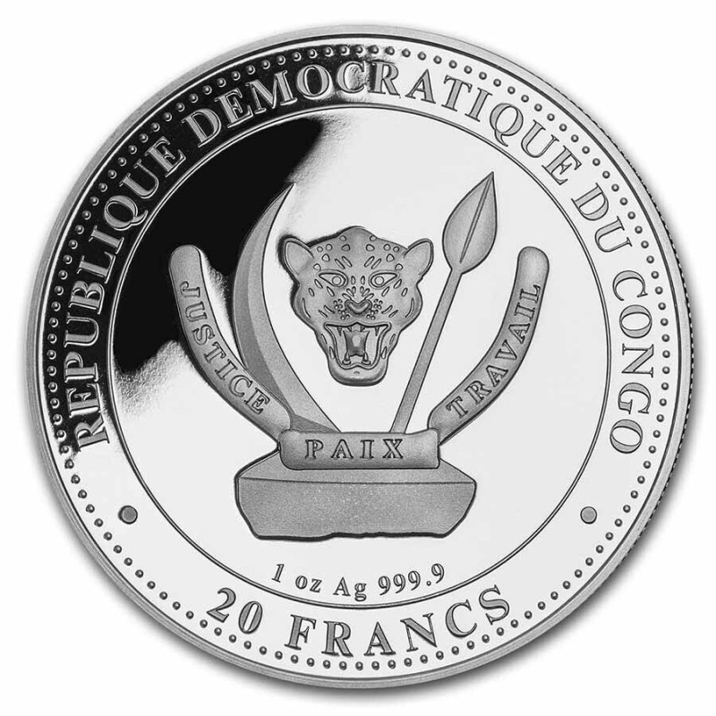Серебряная монета Конго "Доисторическая жизнь: Титанобоа" 2023 г.в., 31.1 г чистого серебра (Проба 0,999)