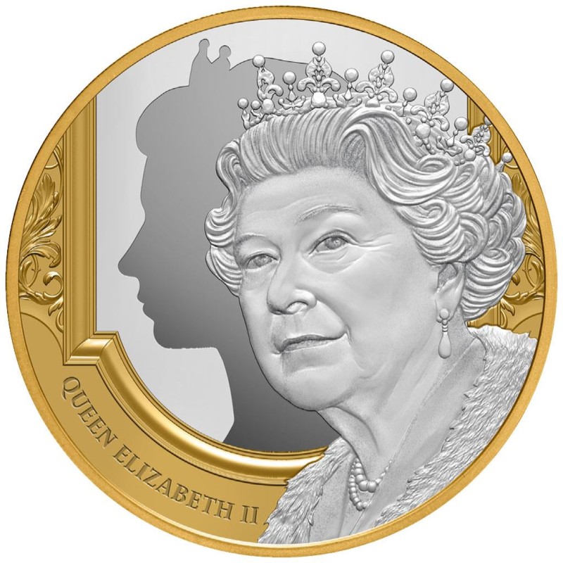 Серебряная монета Ниуэ "В память Королевы Елизаветы II" 2022 г.в.(с позолотой), 31.1 г чистого серебра (Проба 0,999)
