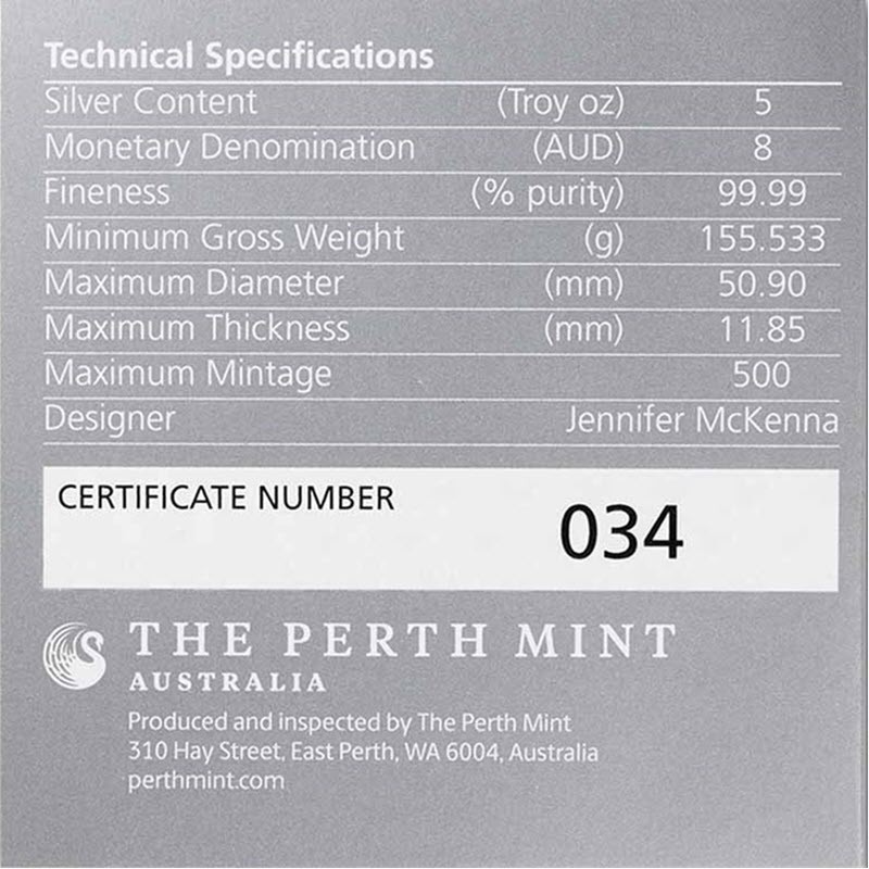 Серебряная монета Австралии "Лебедь", 2022 г.в., (пруф), (высокий рельеф), 155.5 г чистого серебра (проба 9999)