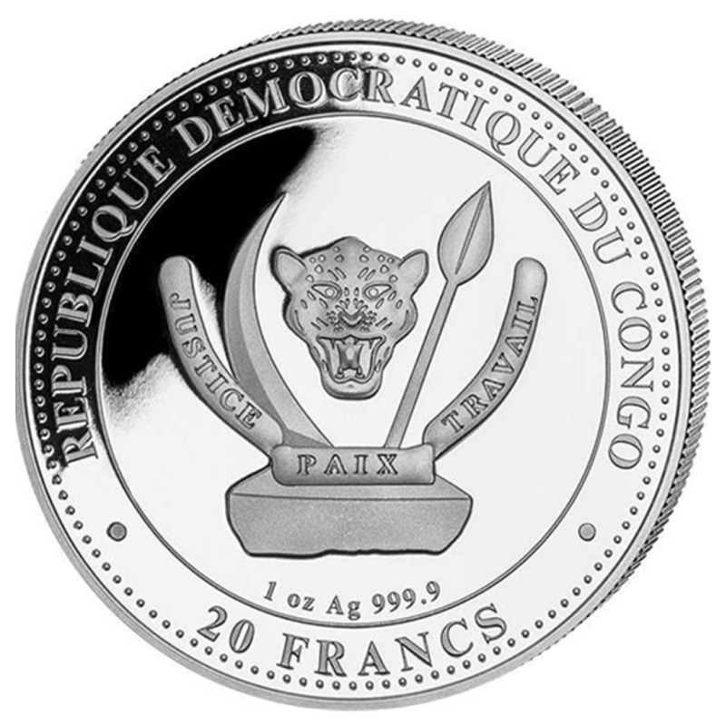 Серебряная монета Конго "Доисторическая жизнь: Дунклеостей" 2023 г.в., 31.1 г чистого серебра (Проба 0,999)