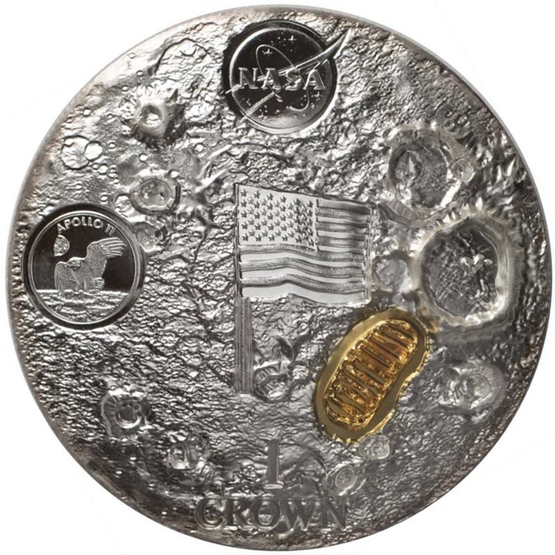 Серебряная монета острова Вознесения "50 лет высадке на Луну" 2019 г.в., 62.2 г чистого серебра (проба 999)
