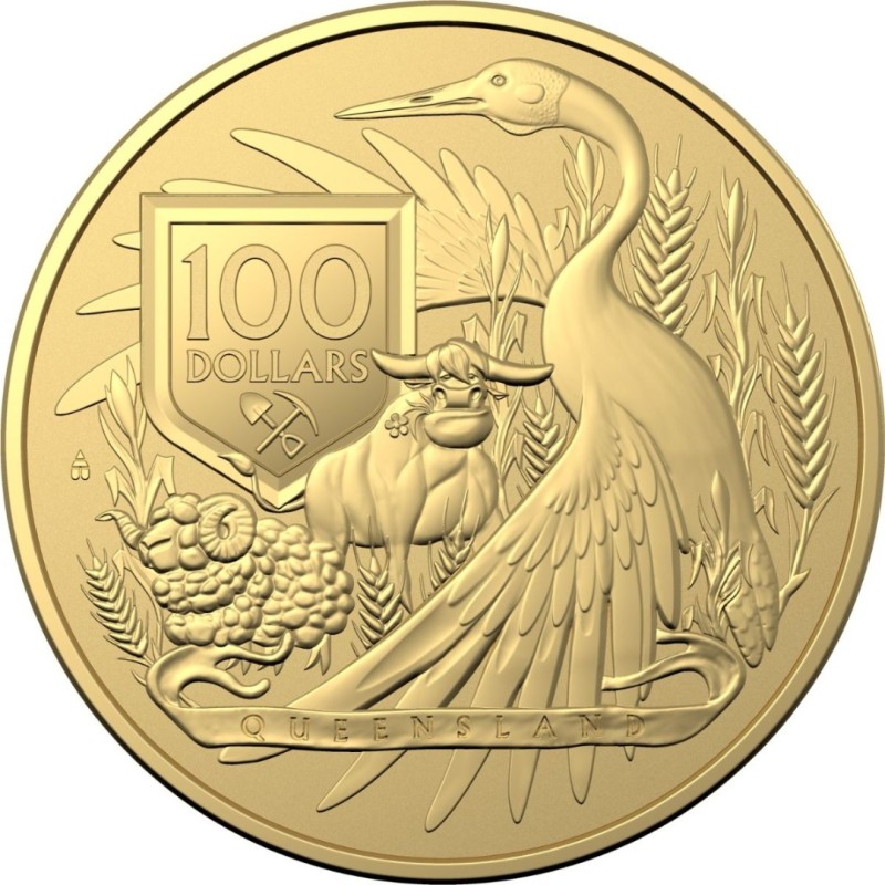 Золотая монета Австралии "Герб Австралии. Квинсленд" 2023 г.в., 31.1 г чистого золота (Проба 0,9999)