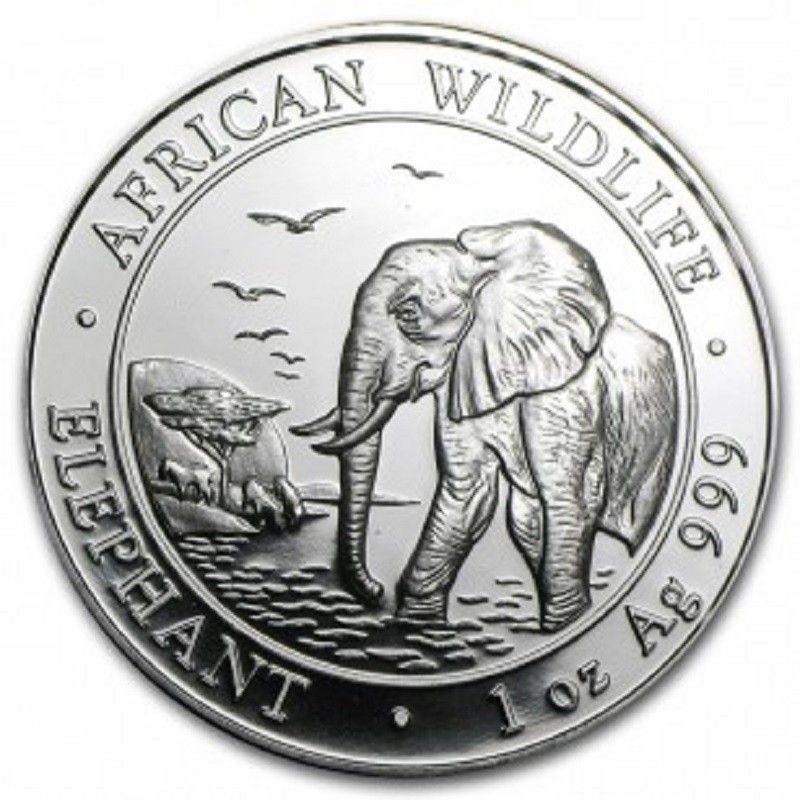 Серебряная монета Сомали «Слон» 2010 г.в., 31.1 г чистого серебра (проба 0.9999)
