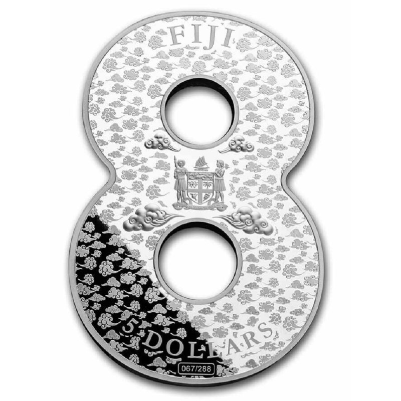 Серебряная монета Фиджи "Год Дракона - Восьмерка Удачи" 2024 г.в., 888 г чистого серебра (Проба 0,999)
