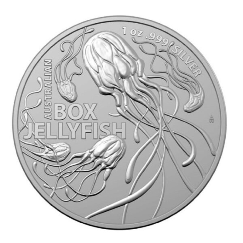 Серебряная монета Австралии "Австралийская коробчатая медуза" 2023 г.в., 31.1 г чистого серебра (Проба 0,999)