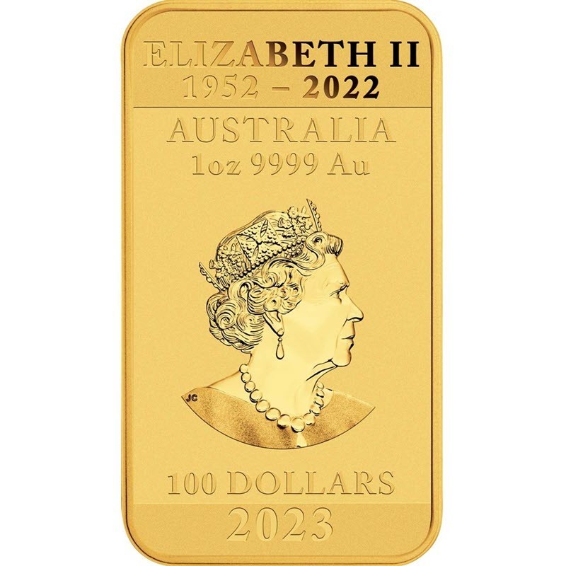 Золотая монета Австралии "Китайский дракон" 2023 г.в., (прямоугольник), 31.1 г чистого золота (проба 9999)